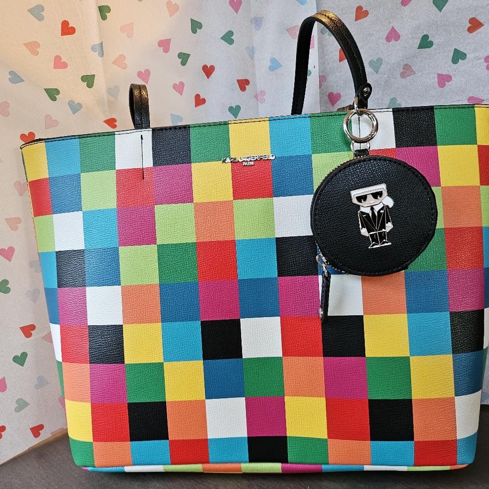 RARE KARL LAGERFELD COLOR CHECKERED TOTE BAG